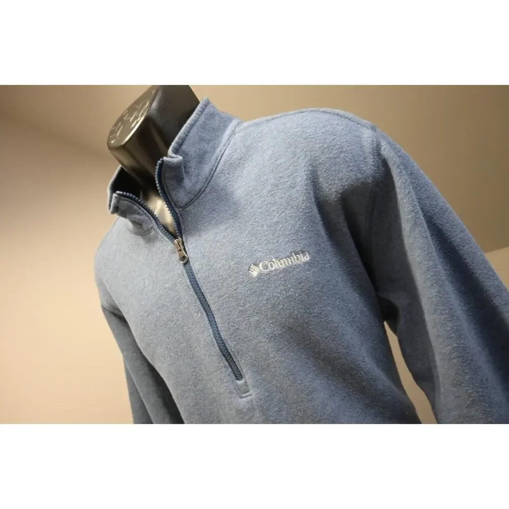 Columbia 1/4 Zip Fleece Jacket Cotton Poly Blend Camp‎ Sweater Blue Mens Sz XL